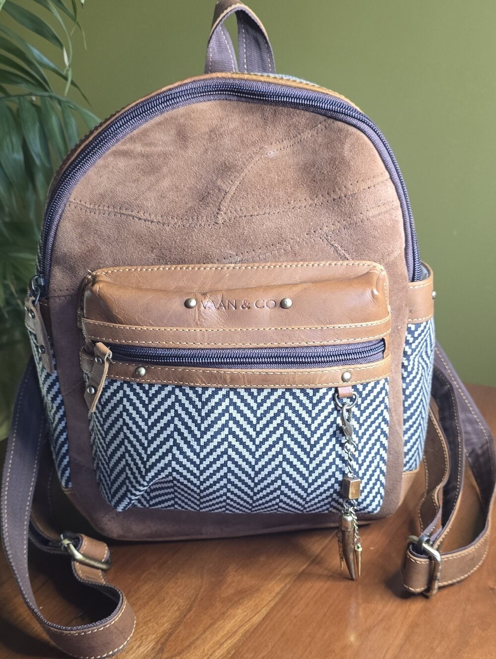 Vaan & Co. Upcycled Mini Leather Backpack Herringbone Heritage Collection